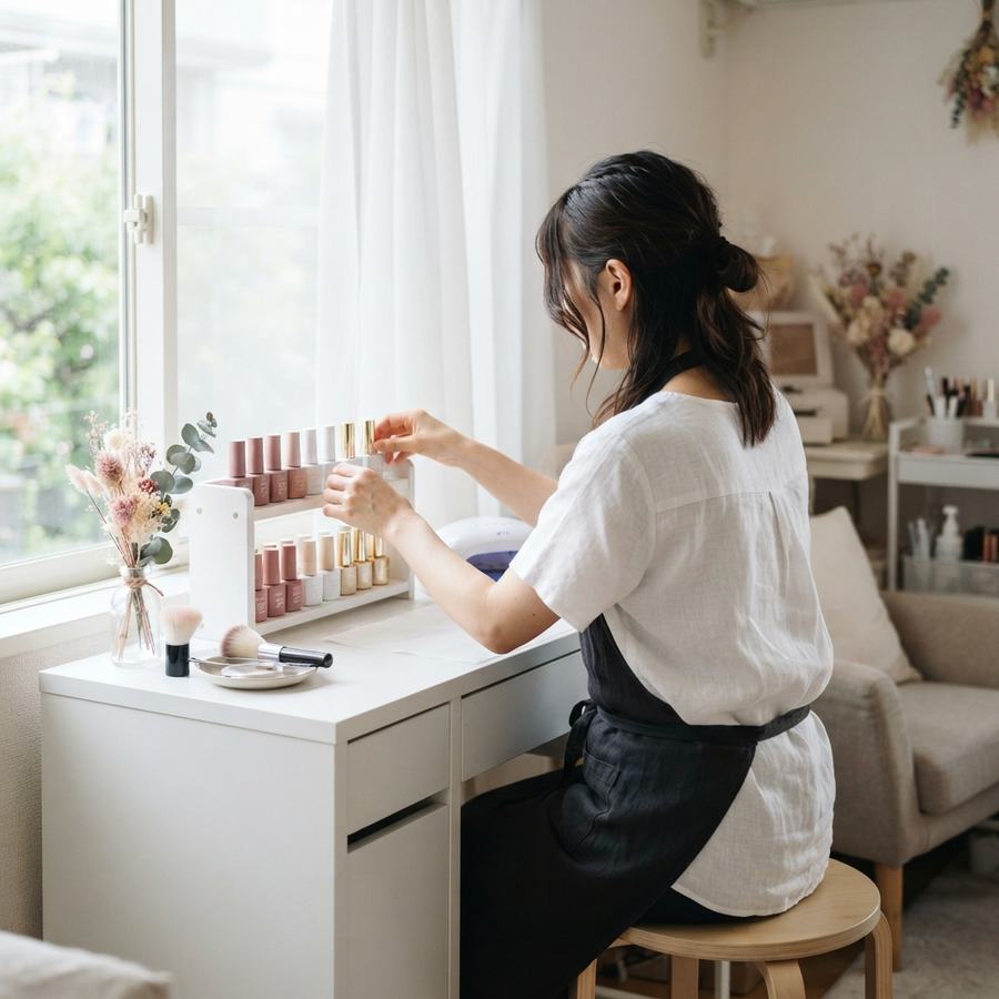 ジェルを並べるネイリスト