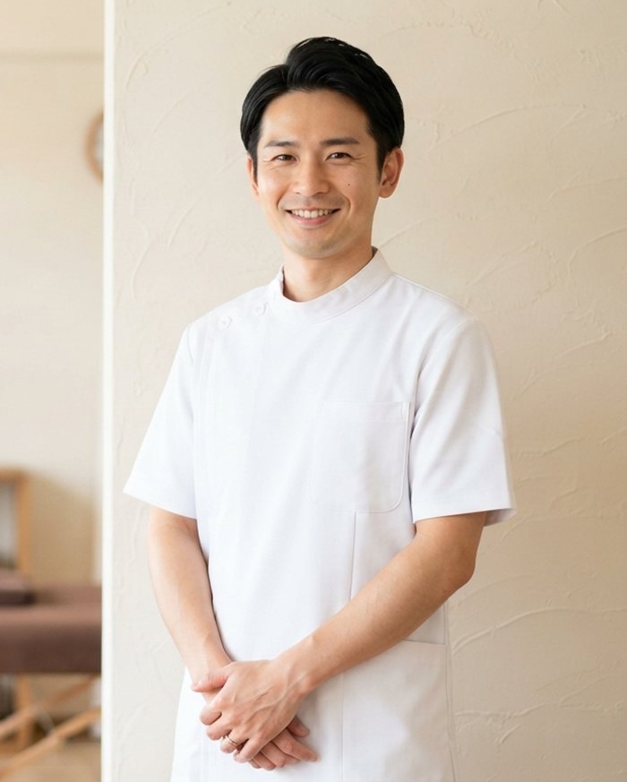 白い施術着の院長